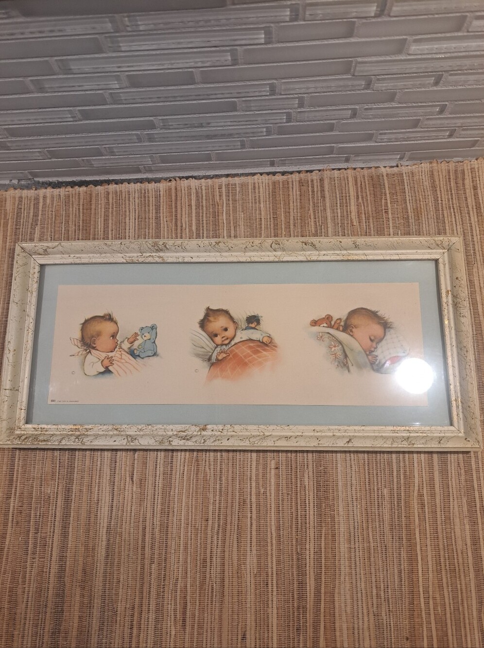 Vtg 1956 KUNST-ADELT Baby Nursery Framed Print Colored